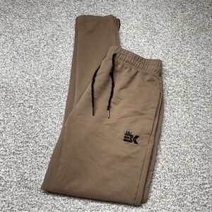 Men's BROKIG BK Brown Tan Zip Joggers Slim Fit Tapered Sweatpants‎ Size M